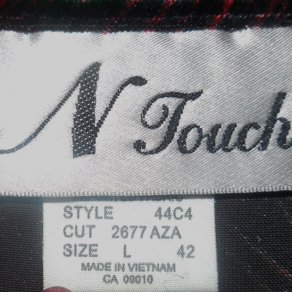 Vintage Top Velvet LARGE Red Gray Black Blouse stretchy pullover - Picture 3 of 6